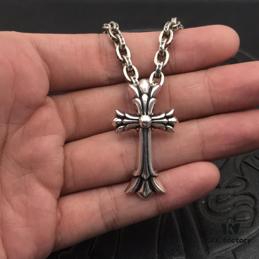 69300ab412f62673a6faba70 High-Grade Replica Chrome Hearts Classic Medium Double Layer Cross Pendant Necklace with Letter Chain, 50-70cm Adjustable Length