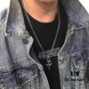 High-Version Chrome Hearts Classic Medium Waterdrop Double Ring Cross Pendant Necklace with Letter Chain, 50-70cm Adjustable Length
