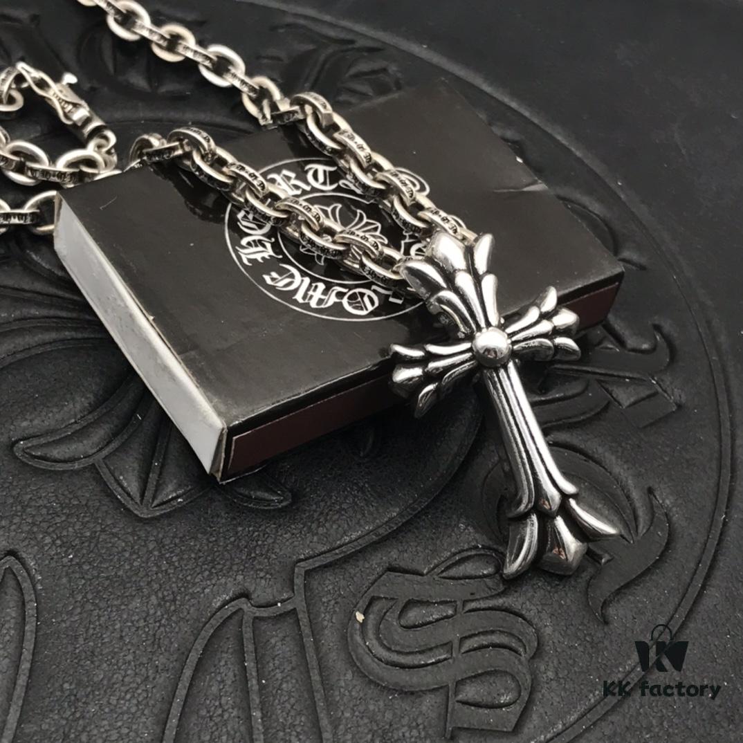 69300ab512f62673a6faba72 High-Grade Replica Chrome Hearts Classic Medium Double Layer Cross Pendant Necklace with Letter Chain, 50-70cm Adjustable Length