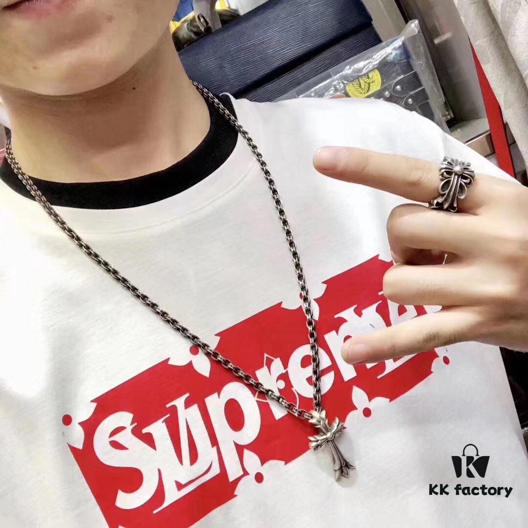 69300ab612f62673a6faba73 High-Grade Replica Chrome Hearts Classic Medium Double Layer Cross Pendant Necklace with Letter Chain, 50-70cm Adjustable Length