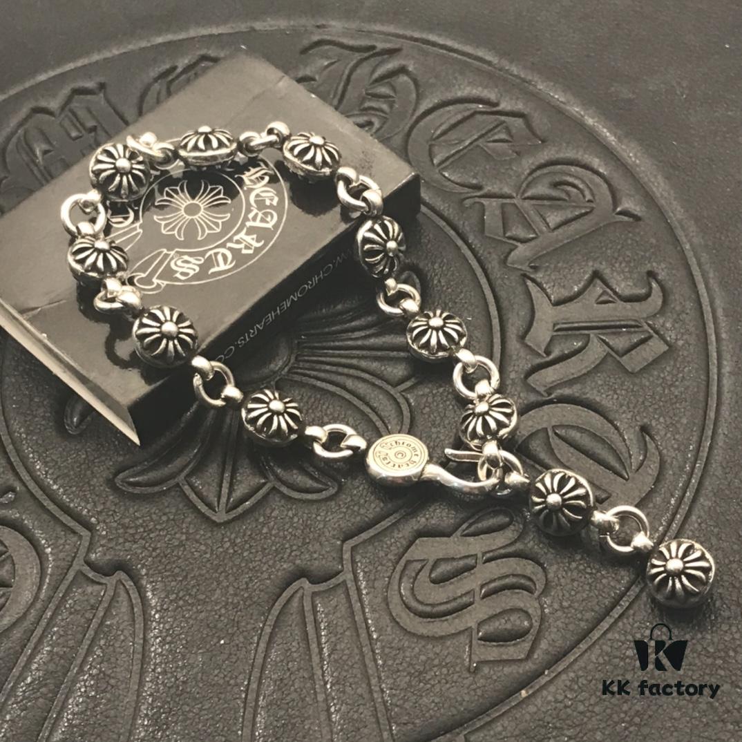 High-Version Chrome Hearts Cross Bead Bracelet, Original Horseshoe Clasp, Precise Details, Clear Engraving, Size 17 to 23 Available