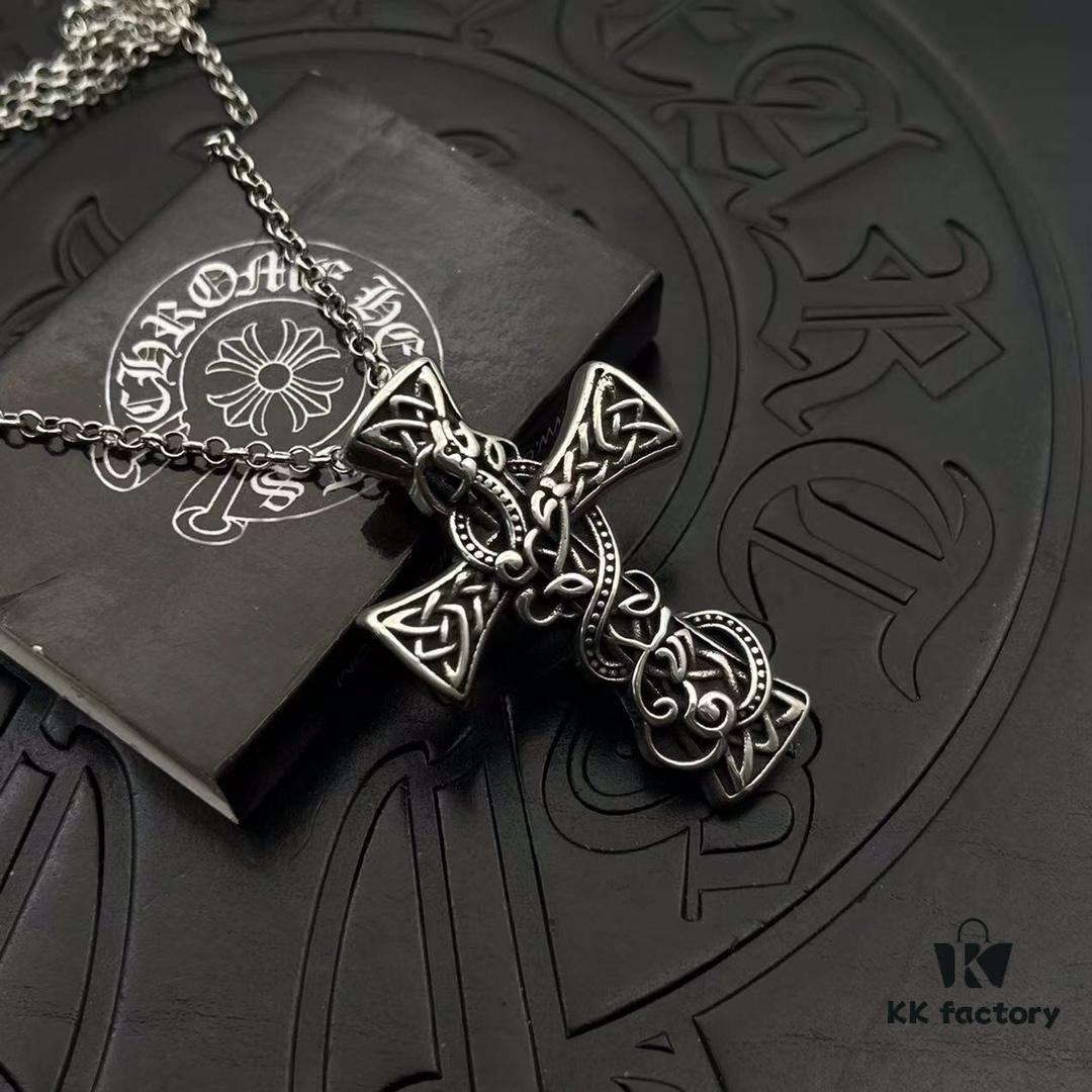High Version Chrome Hearts Rare Celtic Dragon Pendant with Beaded Chain or Fine O-Link
