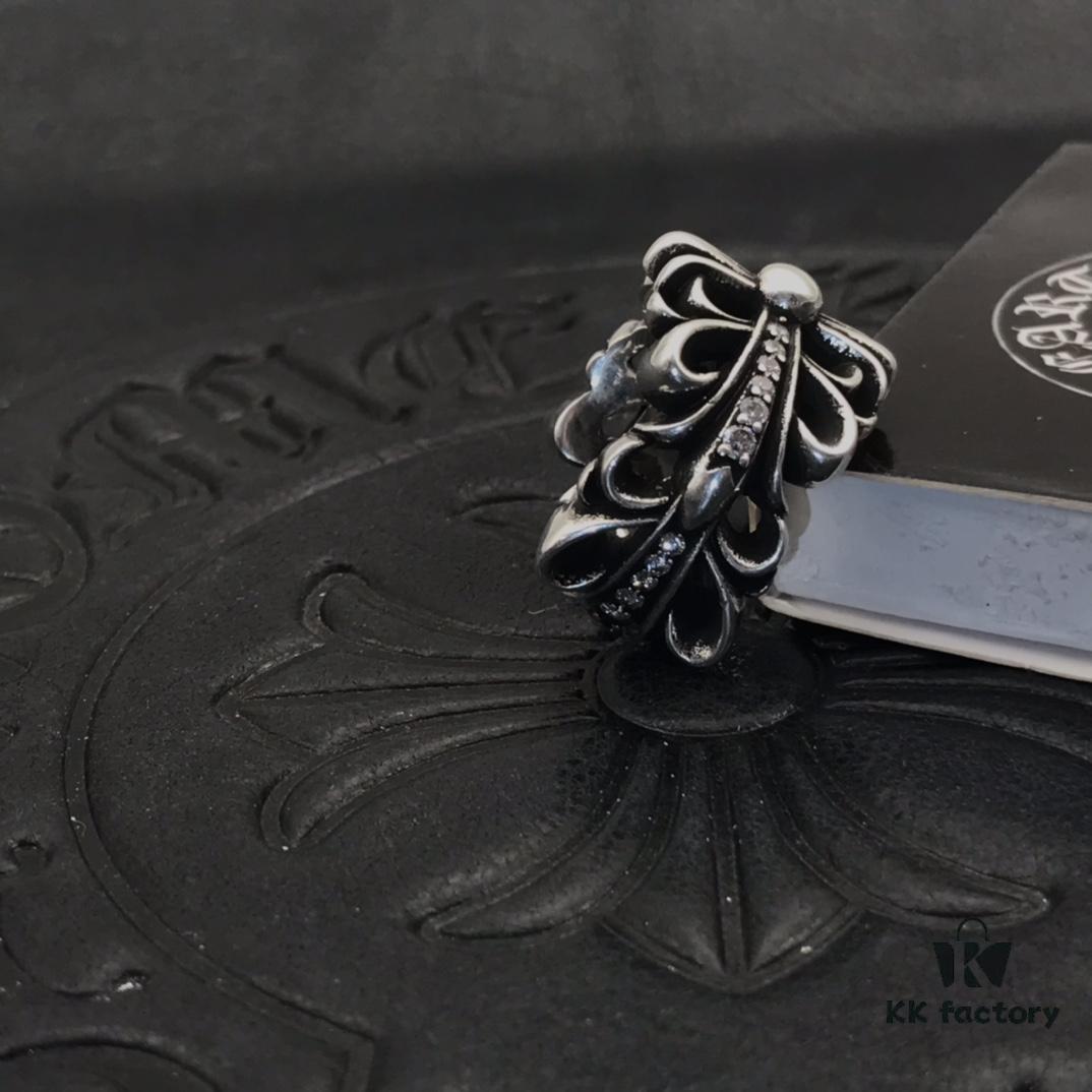 High-Version Chrome Hearts Open Cross Ring, Upgraded Diamond-Inlaid Aged Design, Clear Engraving Details, Unisex Wear, Timeless and Stylish, Available in US Sizes 5-12