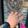 High-Version Chrome Hearts Cross Flower Small Ring, Clear Engraving, Unisex Design, Available in US Sizes 5 to 9