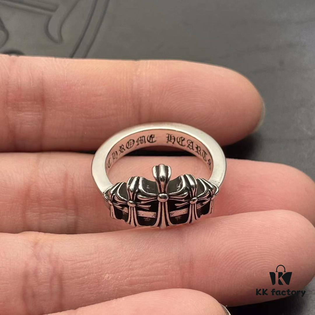 High-Version Chrome Hearts Mountain-Shaped Tombstone Crown Ring, Precise Engraving and Clear Lettering, Unisex Design, Available in US Sizes 5 to 11