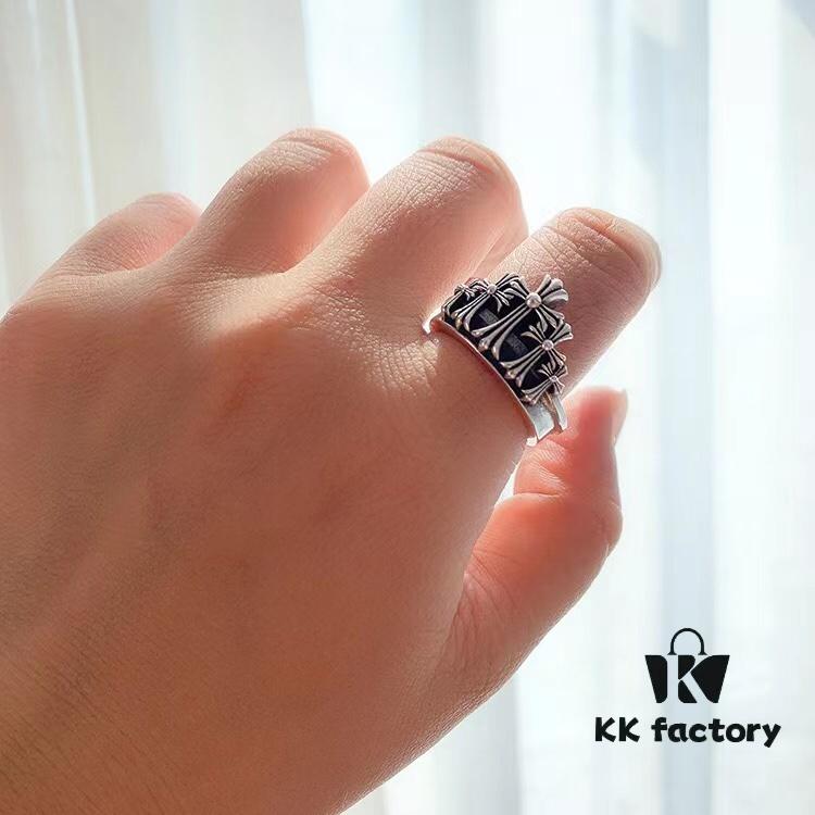 High-Version Chrome Hearts Mountain-Shaped Tombstone Crown Ring, Precise Engraving and Clear Lettering, Unisex Design, Available in US Sizes 5 to 11
