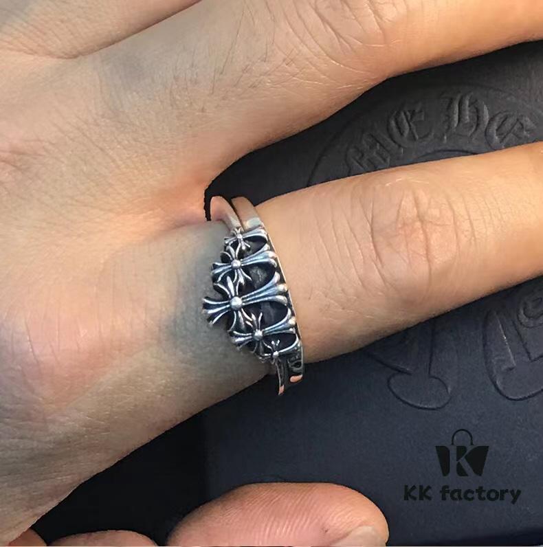 High-Version Chrome Hearts Mountain-Shaped Tombstone Crown Ring, Precise Engraving and Clear Lettering, Unisex Design, Available in US Sizes 5 to 11