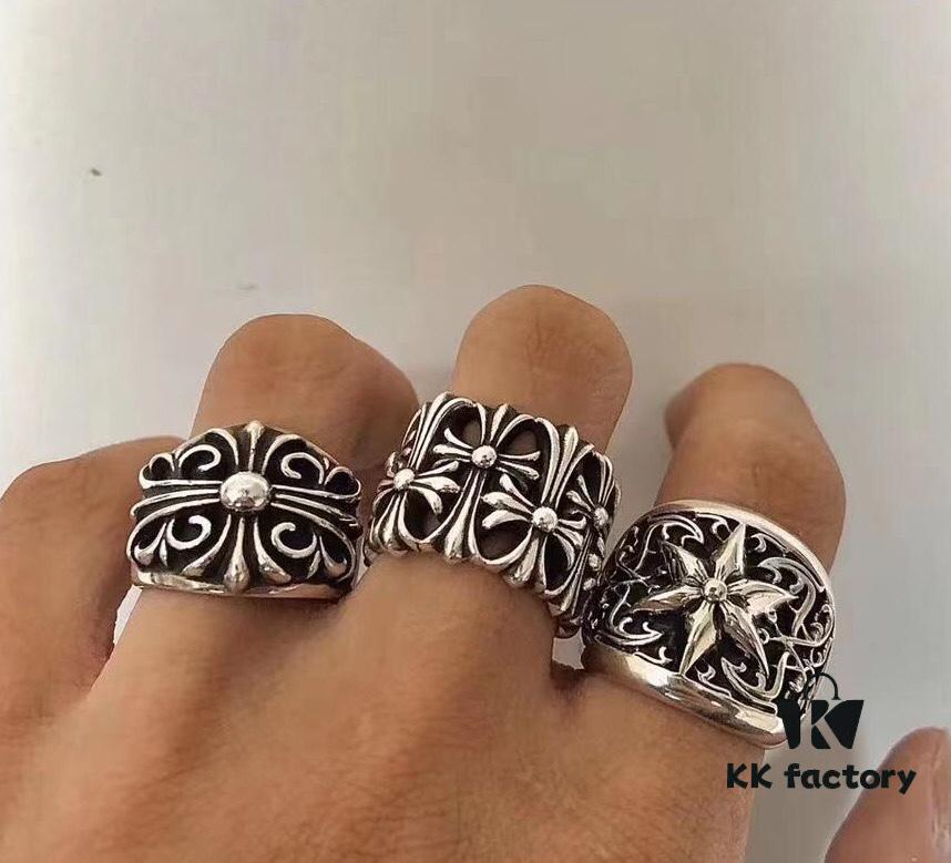 High-Version Chrome Hearts Vine and Hexagram Ring, Size 7-11