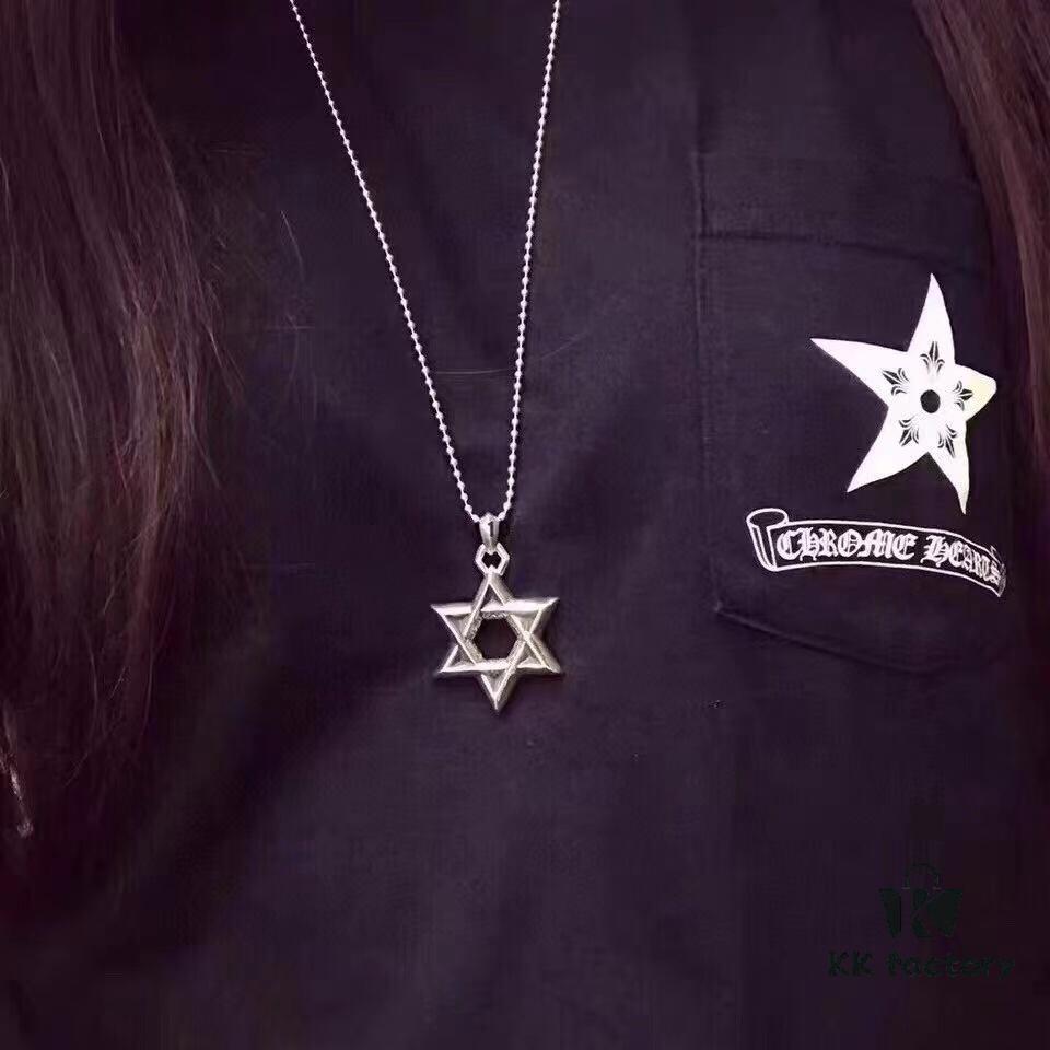 69300b1d12f62673a6fabb7c High-Version Chrome Hearts Large Six-Pointed Star Pendant Necklace, Worn by Numerous Celebrities, Gradual Size Transition from Small to Large at Every Angle, Precise Details, Original Handwritten Engraving, Paired with Letter Chain, Adjustable Length 50-70cm Available