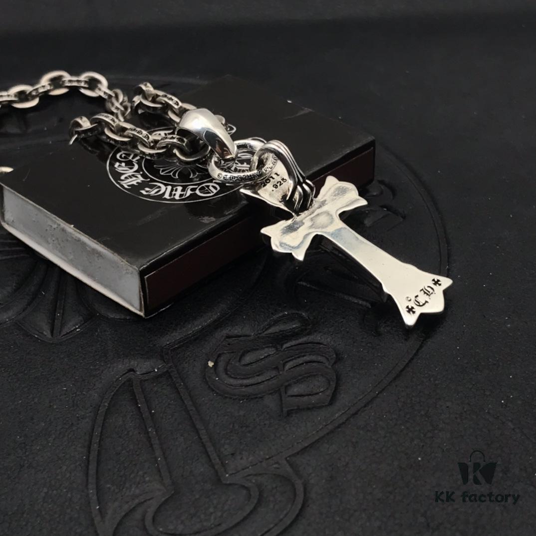 69300b2012f62673a6fabb84 High-Version Chrome Hearts Classic Medium Waterdrop Double Cross Pendant Necklace with Letter Chain, 50-70cm Adjustable Length