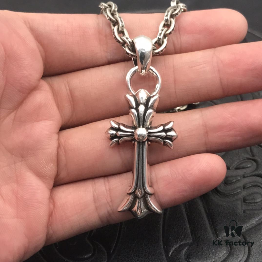 69300b2112f62673a6fabb88 High-Version Chrome Hearts Classic Medium Waterdrop Double Cross Pendant Necklace with Letter Chain, 50-70cm Adjustable Length