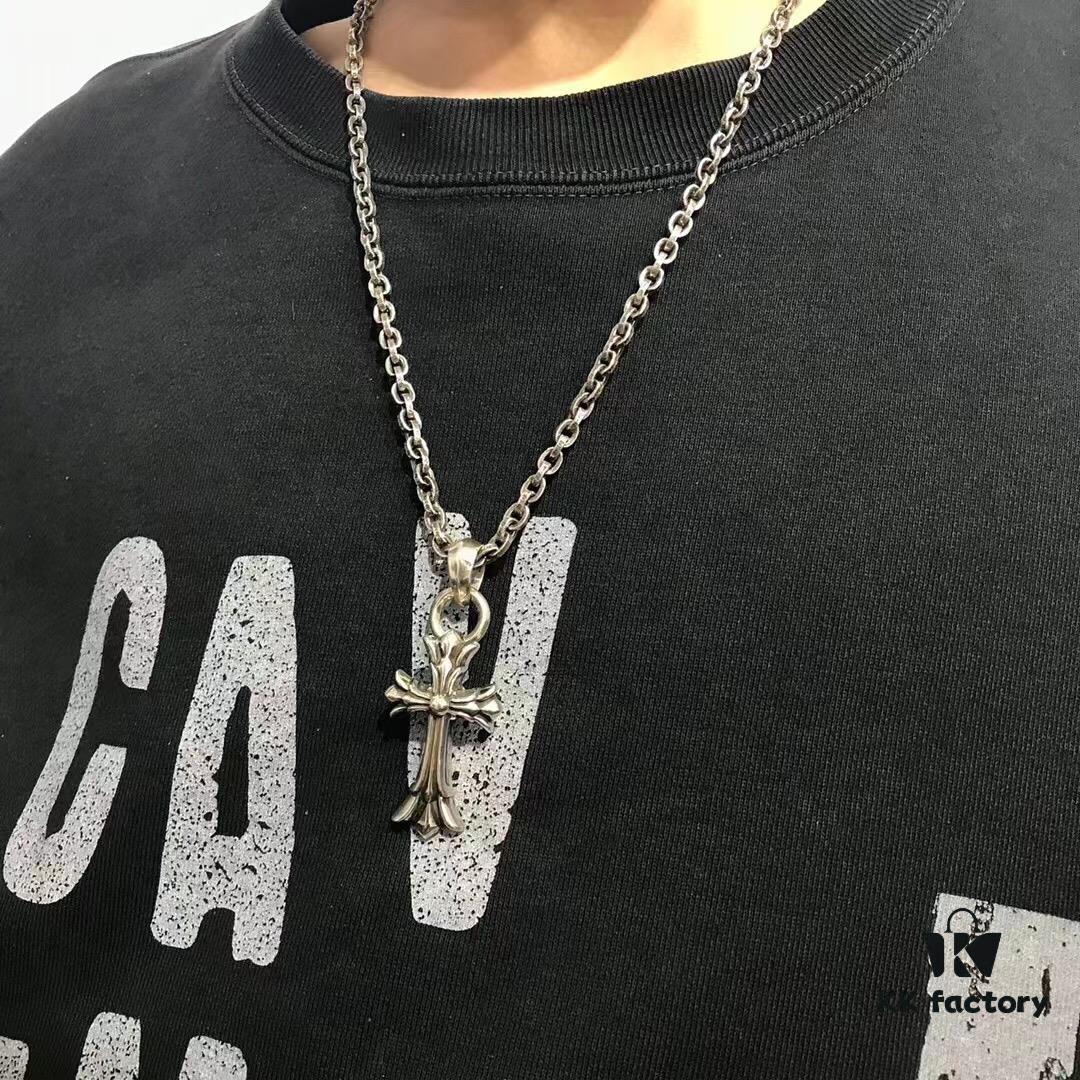69300b2212f62673a6fabb89 High-Version Chrome Hearts Classic Medium Waterdrop Double Cross Pendant Necklace with Letter Chain, 50-70cm Adjustable Length