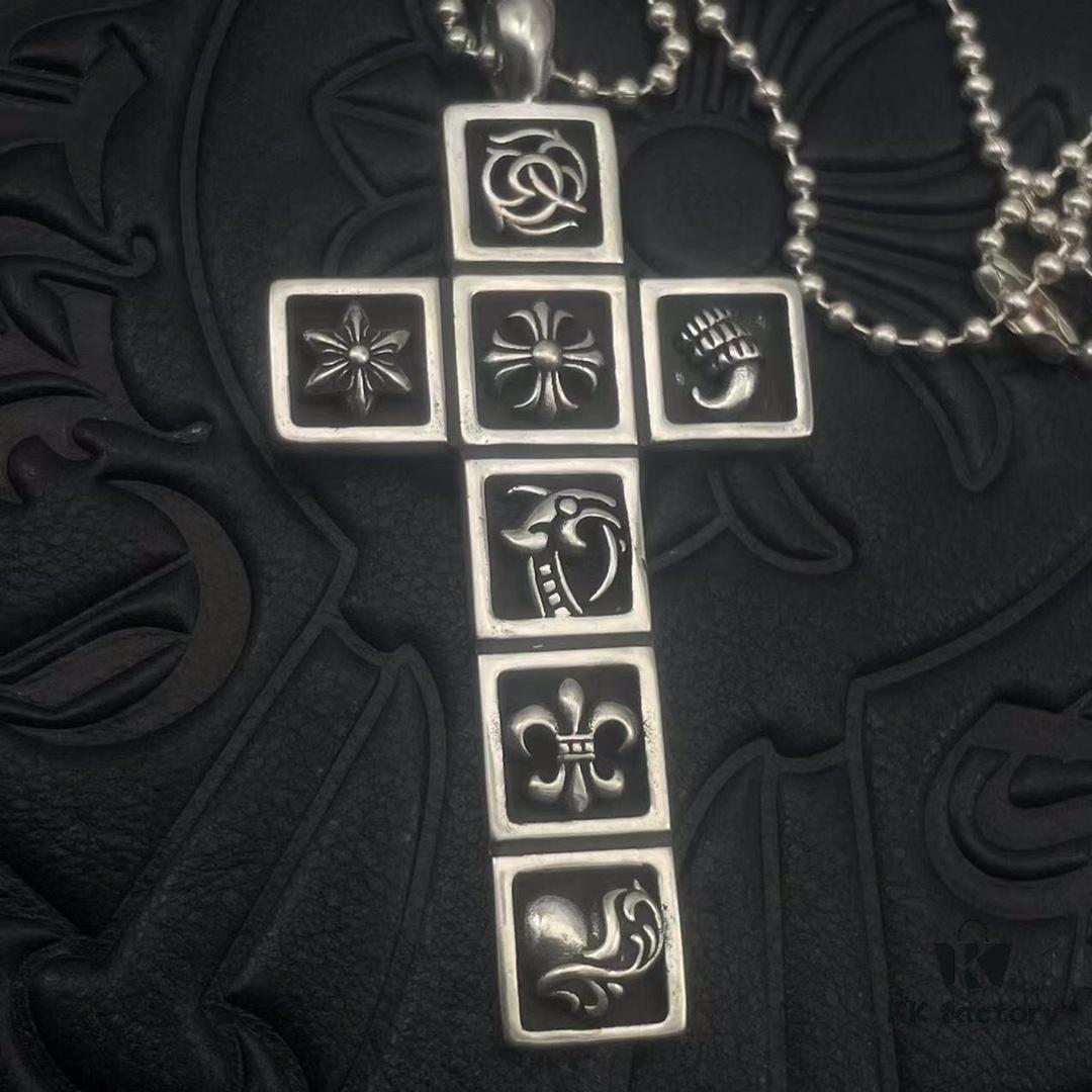 High-End Croxx Seven-Element Cross Pendant Paired with Classic Bead Chain, Available in 50-70cm Lengths