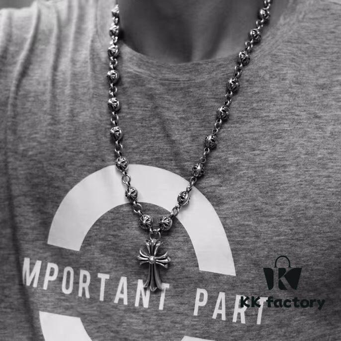 High-Version Chrome Hearts Cross Pendant Necklace with Integrated Chain, Original Horseshoe Clasp, Clear Engraving Details, Unisex Wear, 60cm Length