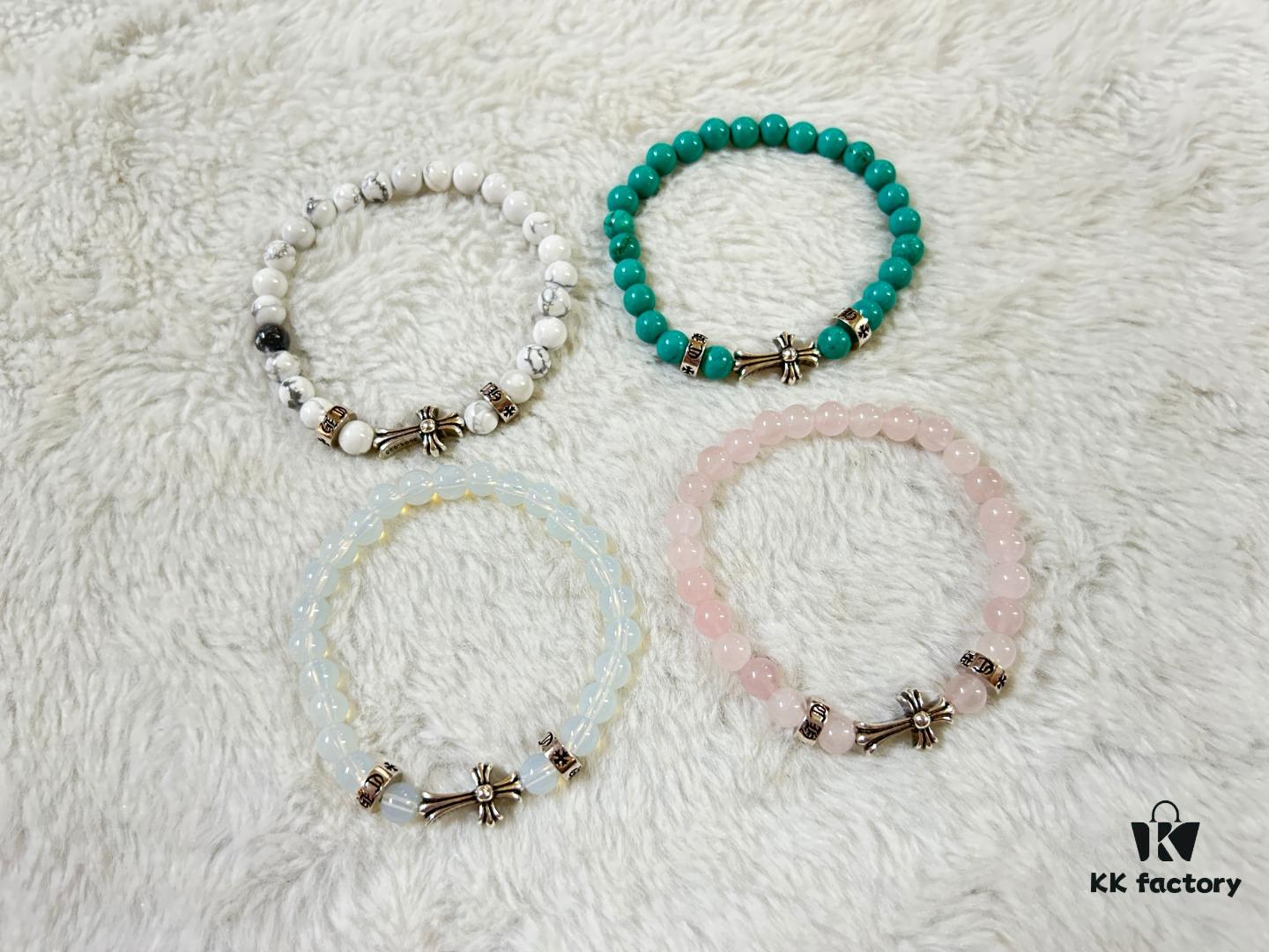 69300b6e12f62673a6fabc0f Chrome Hearts 3-Accessory Horizontal Cross 6mm Bead Bracelet, Full Color Range, Custom Length Available