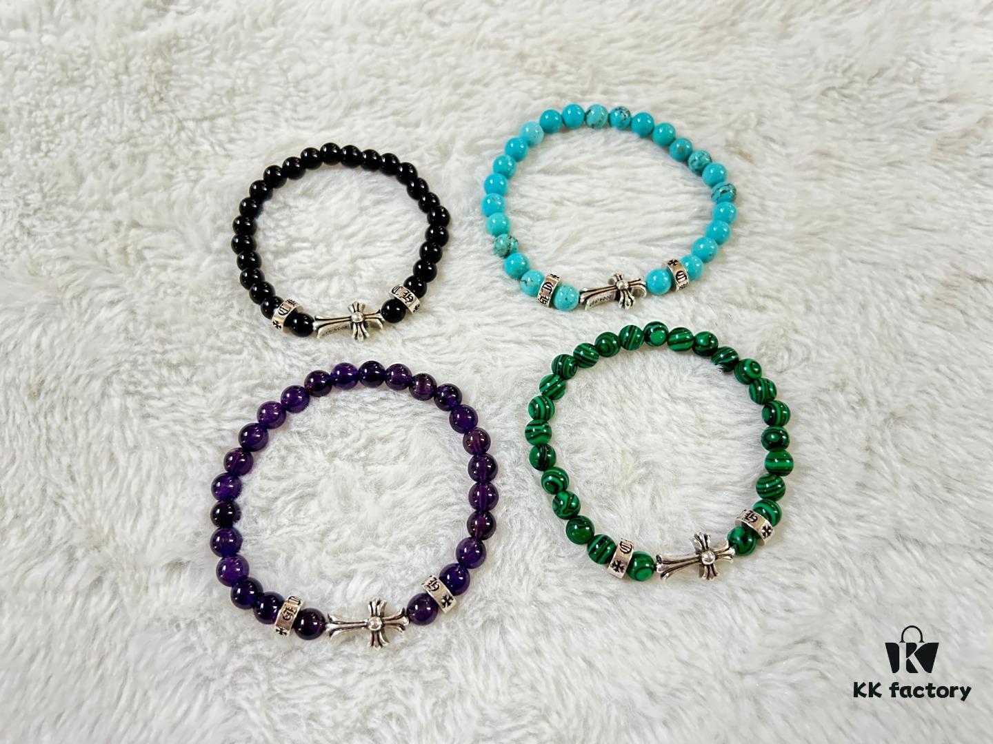69300b6f12f62673a6fabc10 Chrome Hearts 3-Accessory Horizontal Cross 6mm Bead Bracelet, Full Color Range, Custom Length Available