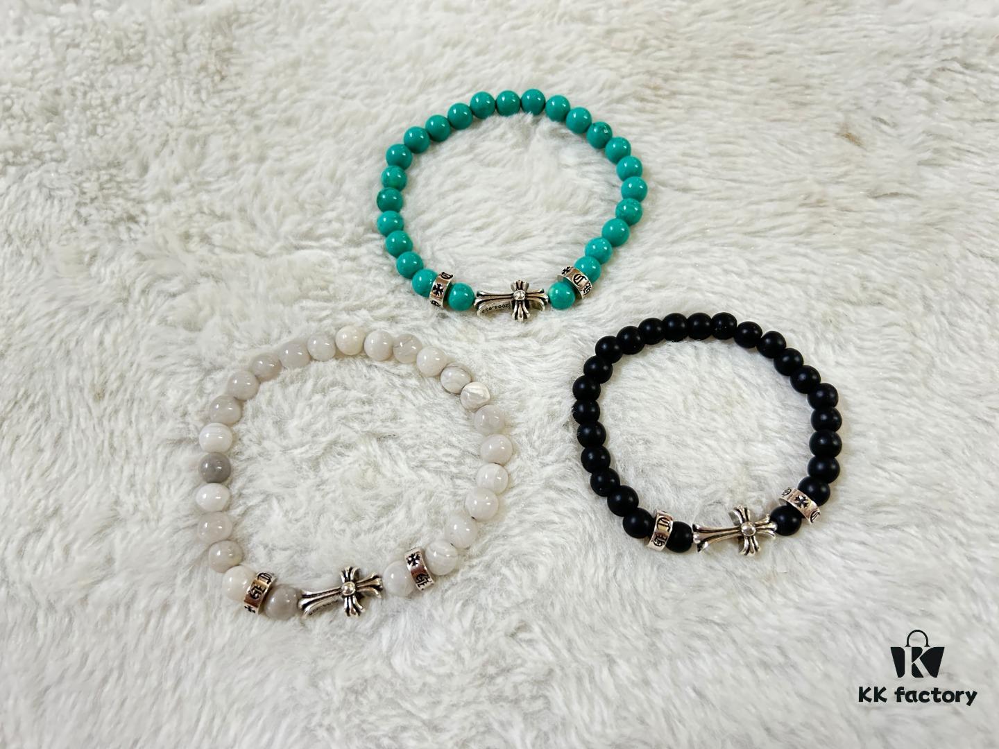 69300b6f12f62673a6fabc14 Chrome Hearts 3-Accessory Horizontal Cross 6mm Bead Bracelet, Full Color Range, Custom Length Available
