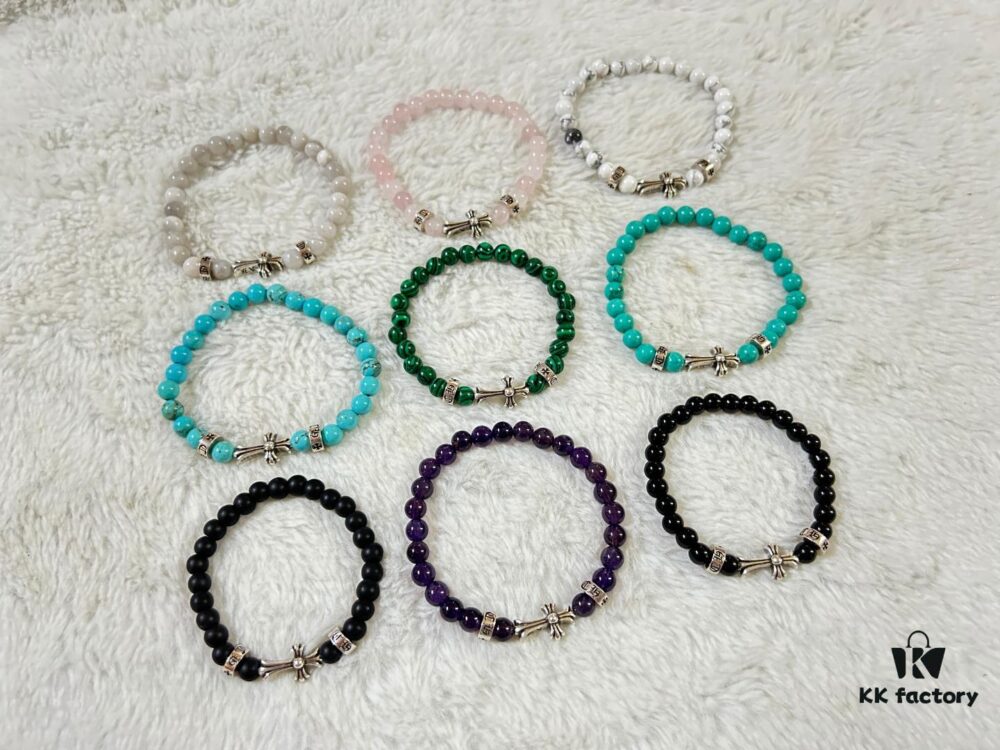 69300b7112f62673a6fabc15 Chrome Hearts 3-Accessory Horizontal Cross 6mm Bead Bracelet, Full Color Range, Custom Length Available