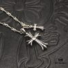 High-Version Crocs Heart White Diamond Aged Double Cross Necklace, One Style Four Wears, The Pinnacle of Cross Necklaces, A Timeless Classic