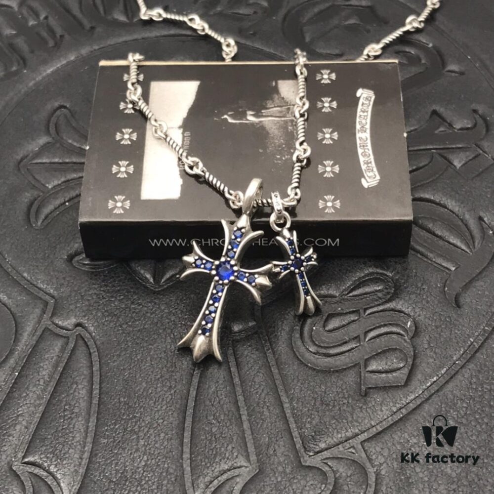 69300b8512f62673a6fabc30 High-Version Chrome Hearts Blue Diamond Aged Double Cross Necklace, One Style Four Wears, The Pinnacle of Cross Necklaces, A Timeless Classic
