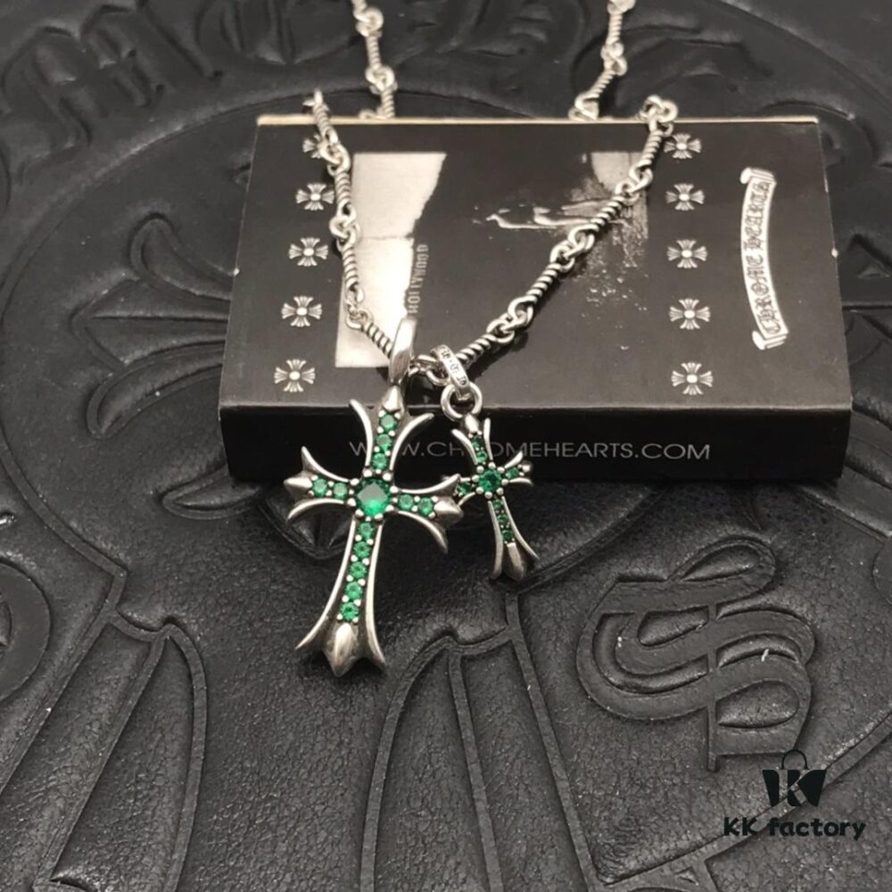 69300b8812f62673a6fabc35 High-Version Chrome Hearts Vintage Green Diamond Double Cross Necklace, One Style Four Straps, The Pinnacle of Cross Necklaces, A Timeless Classic