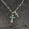 High-Version Chrome Hearts Vintage Green Diamond Double Cross Necklace, One Style Four Straps, The Pinnacle of Cross Necklaces, A Timeless Classic