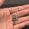 High-Version Chrome Hearts Vintage Green Diamond Double Cross Necklace, One Style Four Straps, The Pinnacle of Cross Necklaces, A Timeless Classic