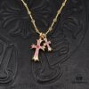 69300b9112f62673a6fabc41 High-End Chrome Hearts Pink Diamond Double Cross Necklace, Thick 22K Gold Plated, 50-70cm Adjustable Chain