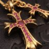 69300b9112f62673a6fabc42 High-End Chrome Hearts Pink Diamond Double Cross Necklace, Thick 22K Gold Plated, 50-70cm Adjustable Chain