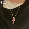 69300b9412f62673a6fabc46 High-End Chrome Hearts Pink Diamond Double Cross Necklace, Thick 22K Gold Plated, 50-70cm Adjustable Chain