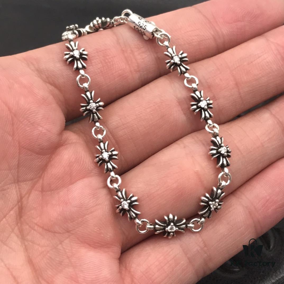 High-Grade Chrome Hearts Diamond-Paved Fine Cross Bracelet, Authentic Buckle Design, Original 14K Gold Engraved Insert, Unisex Wear, Sizes 17-18-19 Available