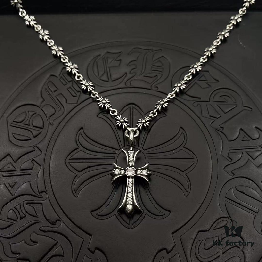 69300ba612f62673a6fabc68 High-Version Chrome Hearts Diamond-Inlaid Cross Necklace, Integrated Chain Set, Reversible Design with One Side Diamond-Inlaid and the Other Plain, 60cm Length, Clear Engraving and Precise Details, Original Buckle