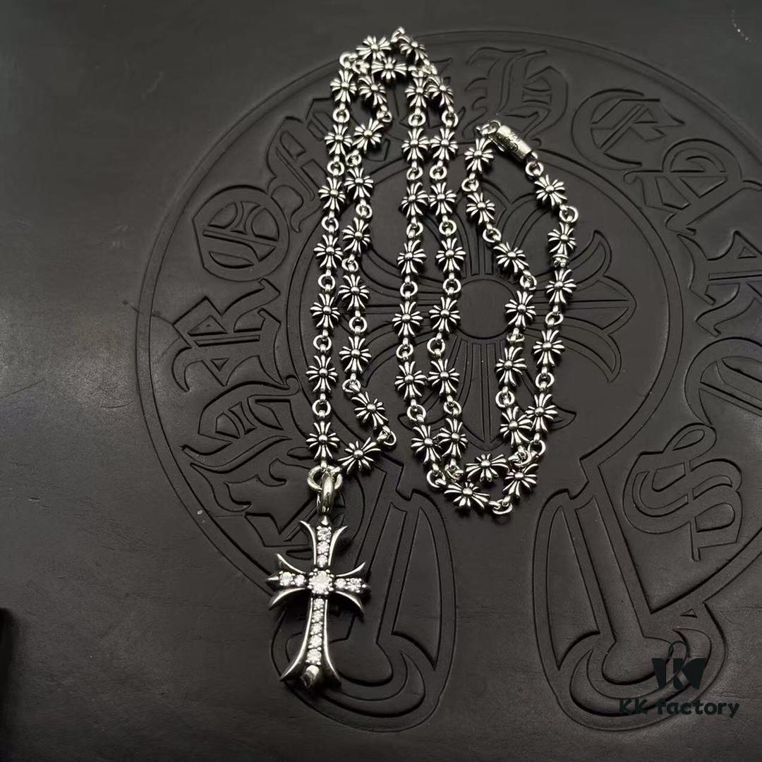 69300ba812f62673a6fabc69 High-Version Chrome Hearts Diamond-Inlaid Cross Necklace, Integrated Chain Set, Reversible Design with One Side Diamond-Inlaid and the Other Plain, 60cm Length, Clear Engraving and Precise Details, Original Buckle