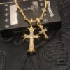 69300bb112f62673a6fabc79 High-Version Chrome Hearts White Diamond Double Cross Necklace, Thick 22K Gold Plated, 50-70cm Adjustable Chain