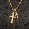 69300bb212f62673a6fabc7c High-Version Chrome Hearts White Diamond Double Cross Necklace, Thick 22K Gold Plated, 50-70cm Adjustable Chain