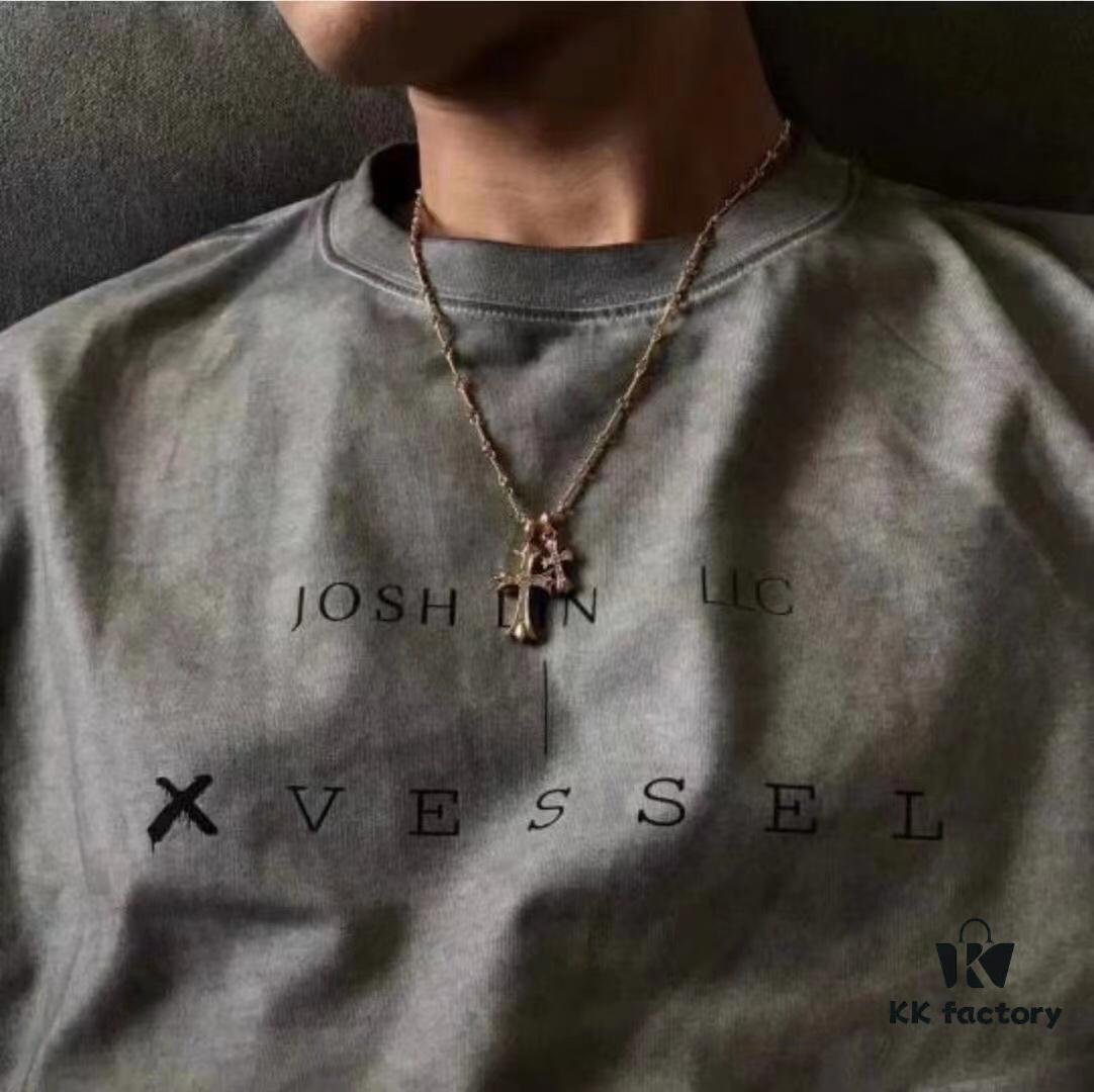 69300bb212f62673a6fabc7d High-Version Chrome Hearts White Diamond Double Cross Necklace, Thick 22K Gold Plated, 50-70cm Adjustable Chain