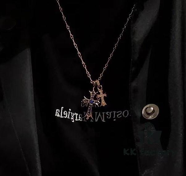 69300bb612f62673a6fabc81 High-Version Chrome Hearts Blue Diamond Double Cross Necklace, Thick 22K Gold Plated, 50-70cm Adjustable Chain