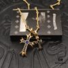69300bb712f62673a6fabc86 High-Version Chrome Hearts Blue Diamond Double Cross Necklace, Thick 22K Gold Plated, 50-70cm Adjustable Chain