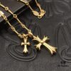 69300bba12f62673a6fabc88 High-Version Chrome Hearts Blue Diamond Double Cross Necklace, Thick 22K Gold Plated, 50-70cm Adjustable Chain