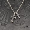 High-Version Crocs Black Diamond Aged Double Cross Necklace, One Style Four Wears, The Pinnacle of Cross Necklaces, A Timeless Classic
