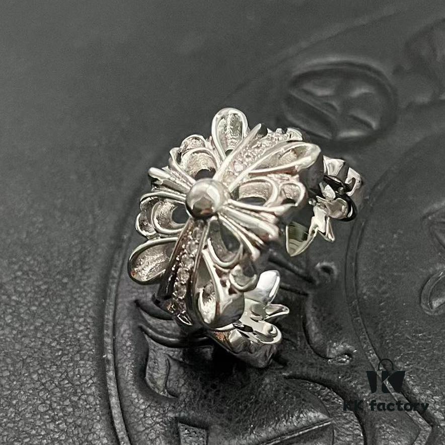 CHROME HEARTS High-Replica Platinum Diamond-Paved Openwork Cross Ring