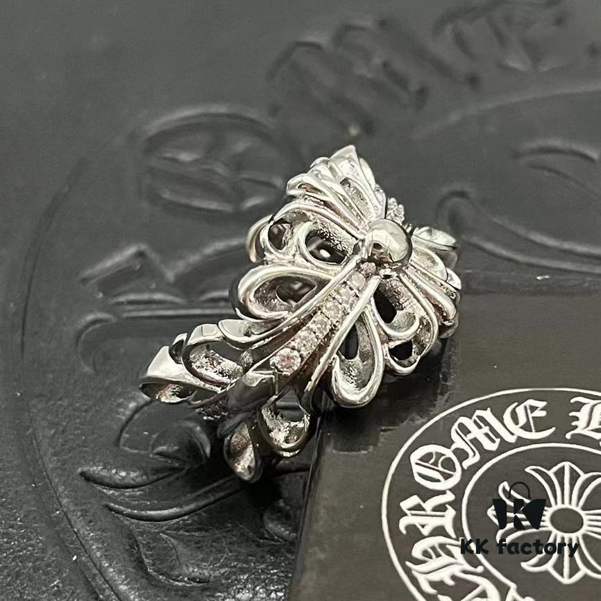 CHROME HEARTS High-Replica Platinum Diamond-Paved Openwork Cross Ring