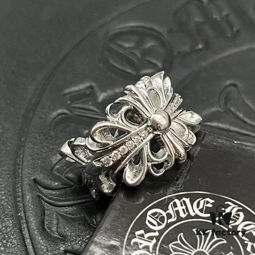 CHROME HEARTS High-Replica Platinum Diamond-Paved Openwork Cross Ring