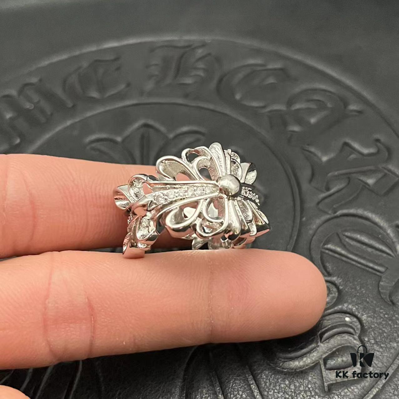 CHROME HEARTS High-Replica Platinum Diamond-Paved Openwork Cross Ring