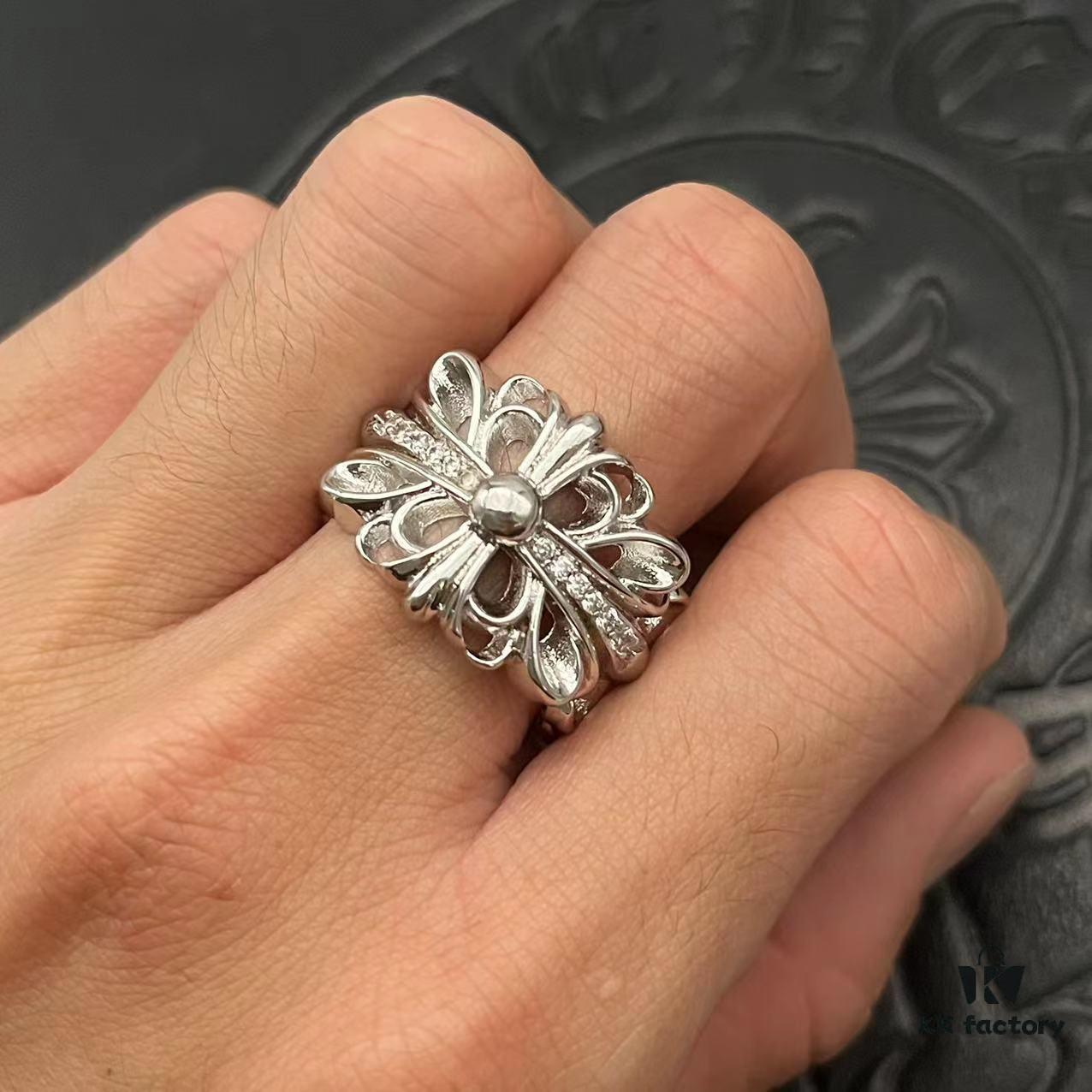 CHROME HEARTS High-Replica Platinum Diamond-Paved Openwork Cross Ring