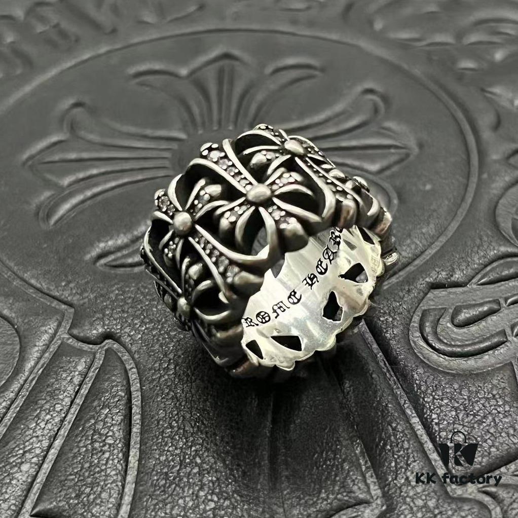 CHROME HEARTS High-End Crooked Cross Diamond-Inlaid Ring