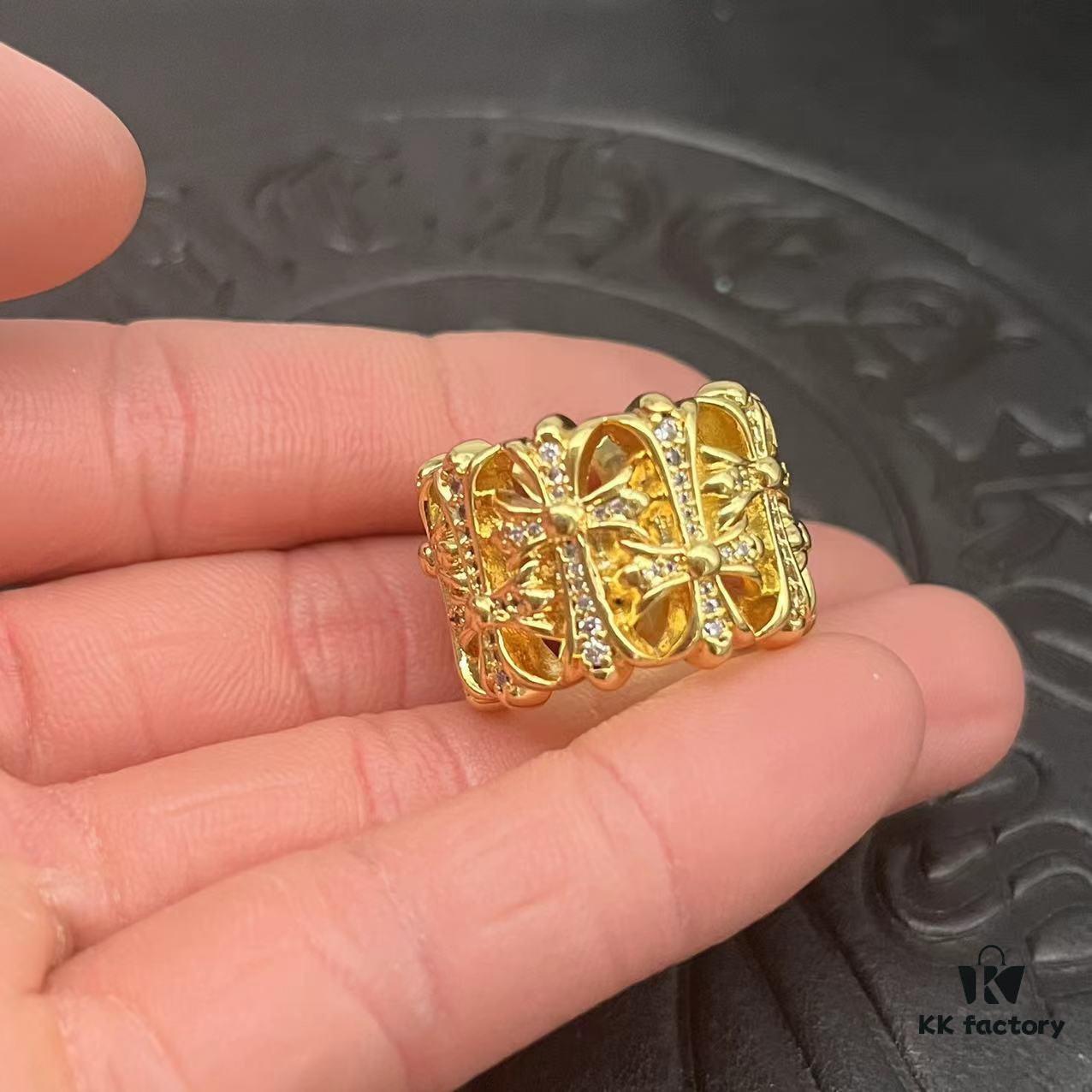 CHROME HEARTS High-Replica Crooked Cross 22K Gold Diamond-Inlaid Burial Cross Ring