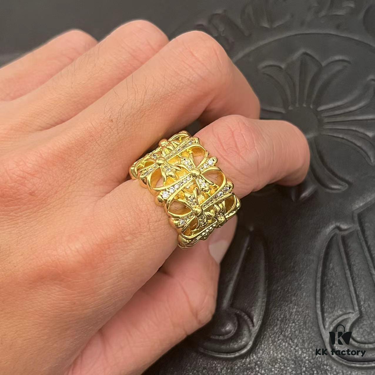 CHROME HEARTS High-Replica Crooked Cross 22K Gold Diamond-Inlaid Burial Cross Ring
