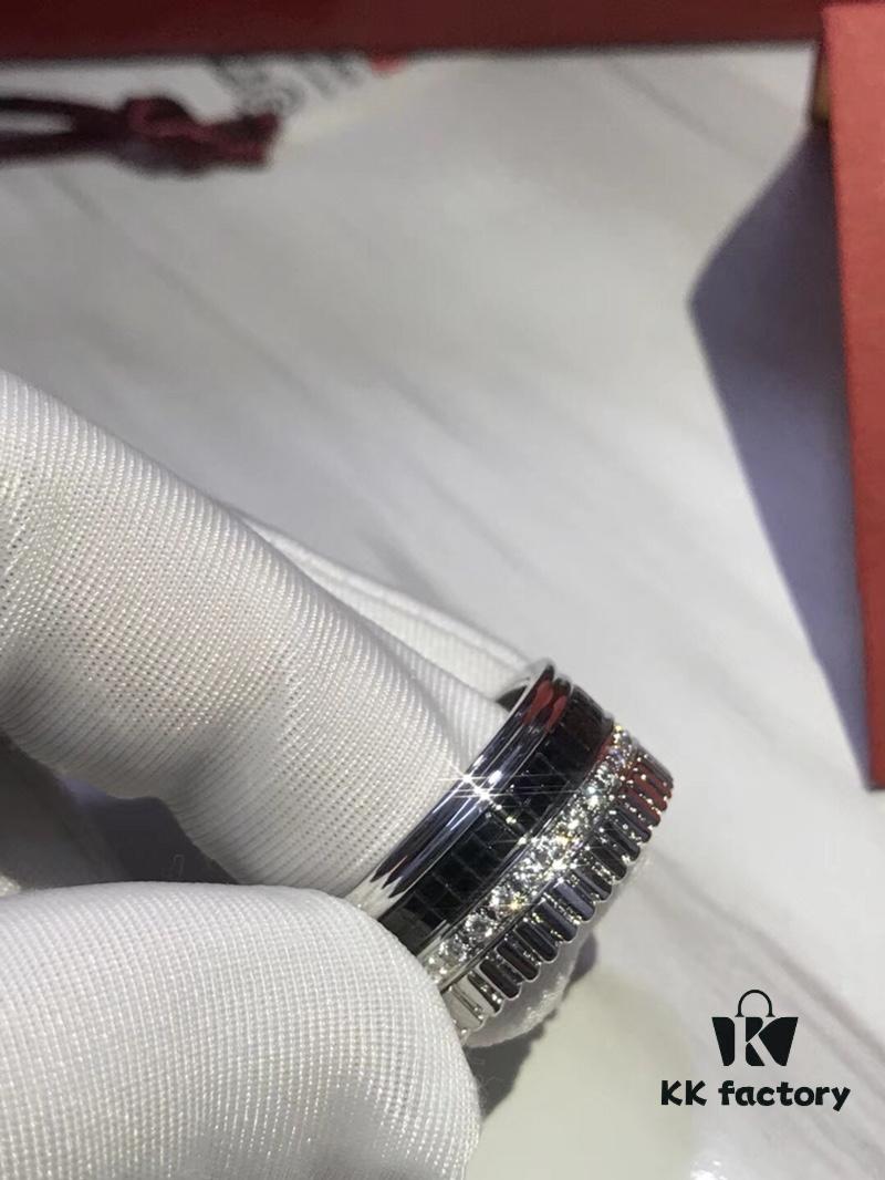 69300c2f12f62673a6fabd23 Perfect Couple Ring | US Size 6 7 8 9 10 mm Inner Diameter | Rotatable Double Bands | Pendant-Inspired Design | Boucheron Quatre Radiant Style | Brilliant Diamonds with Ribbon-Line Engraving, Black Ceramic Diamond Pattern