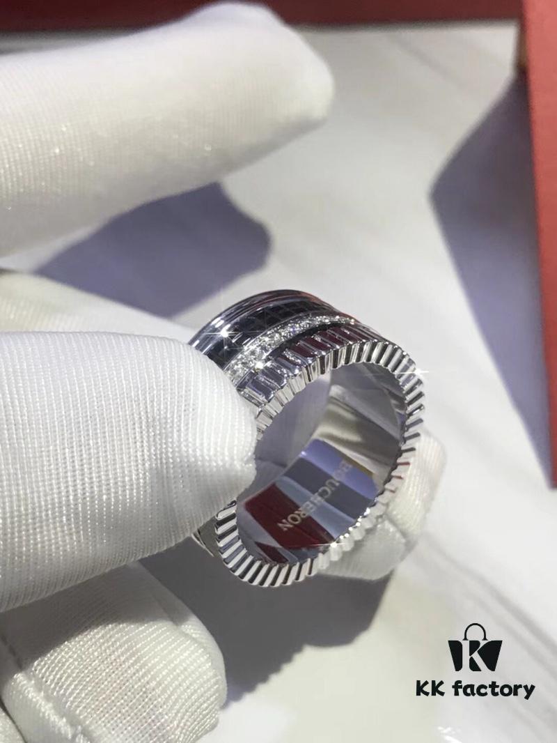 69300c3112f62673a6fabd26 Perfect Couple Ring | US Size 6 7 8 9 10 mm Inner Diameter | Rotatable Double Bands | Pendant-Inspired Design | Boucheron Quatre Radiant Style | Brilliant Diamonds with Ribbon-Line Engraving, Black Ceramic Diamond Pattern